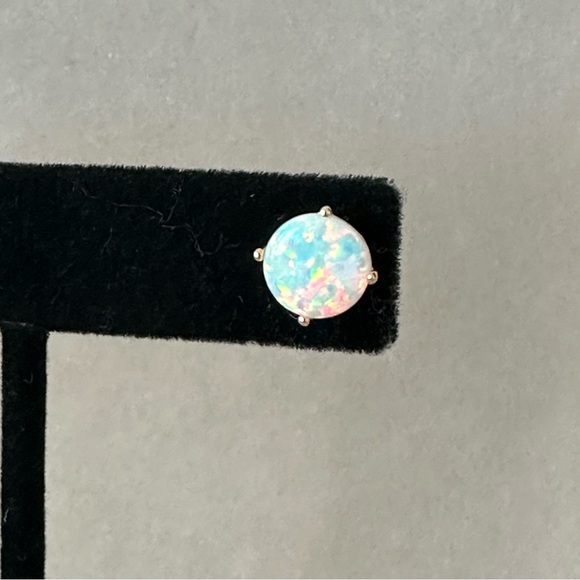 14k Solid Gold Opal Cabochon Post Earrings - Picture 11 of 16